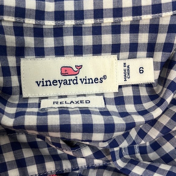 Vineyard Vines Button Down Blue/White Plaid Long Sleeve Relaxed Shirt Size 6 - Picture 8 of 8
